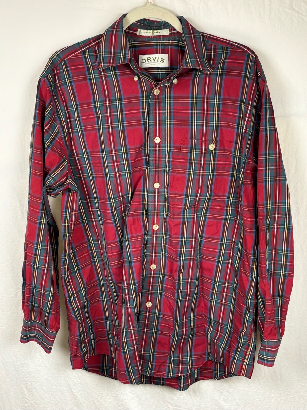 Orvis Red and Green men’s Medium Plaid Button-Down Shirt
